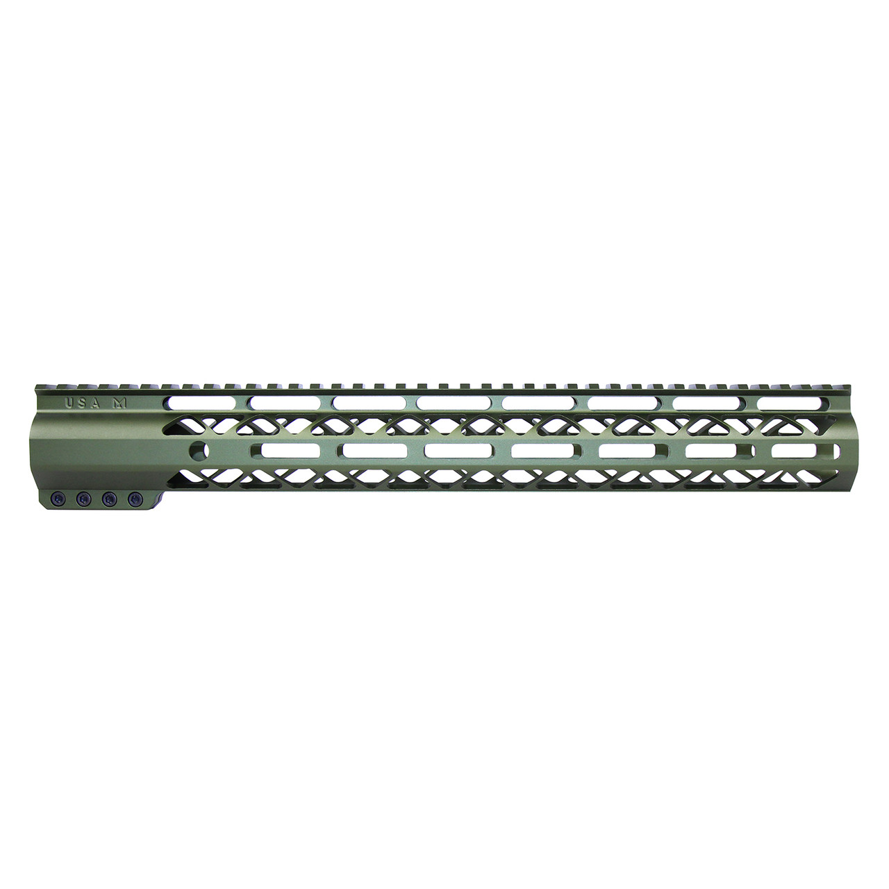 Guntec USA GT-15ALC-GREEN 15" Air-LOK Series M-LOK Compression Free Floating Handguard With Monolithic Top Rail (Anodized Green)