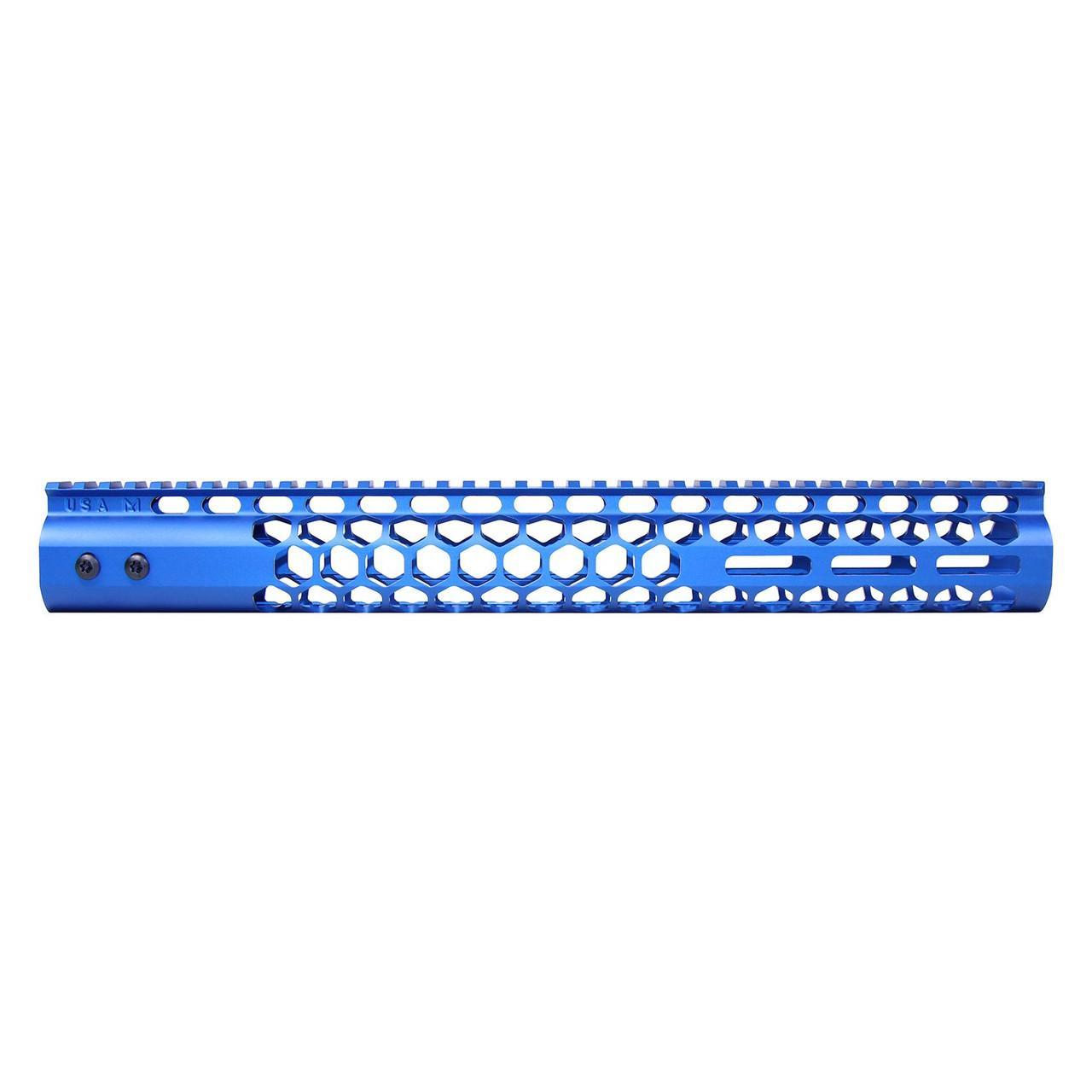  Guntec USA GT-15HC-AL-MLK-BLUE 15" Air Lite Series 'Honeycomb' M-LOK Free Floating Handguard With Monolithic Top Rail (Anodized Blue) 