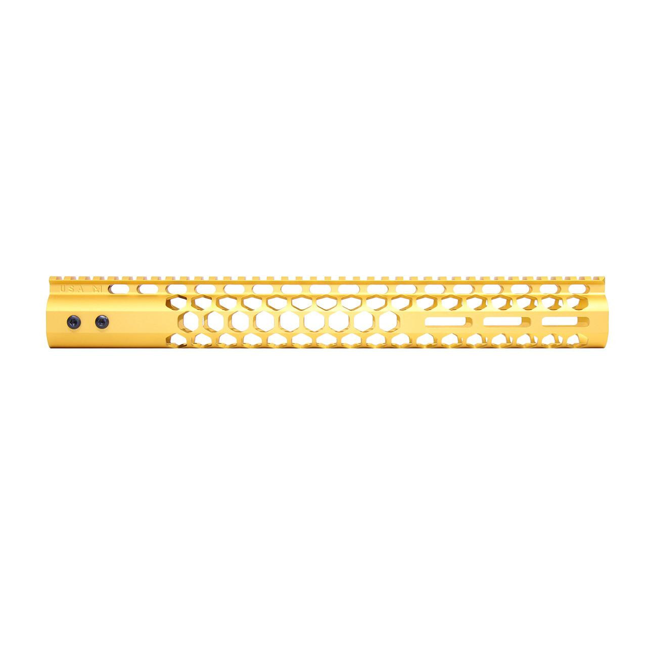 Guntec USA GT-15HC-AL-MLK-GOLD Guntec USA GT-15HC-AL-MLK-GOLD 15" Air Lite Series 'Honeycomb' M-LOK Free Floating Handguard With Monolithic Top Rail (Anodized Gold) GT-15HC-AL-MLK-GOLD