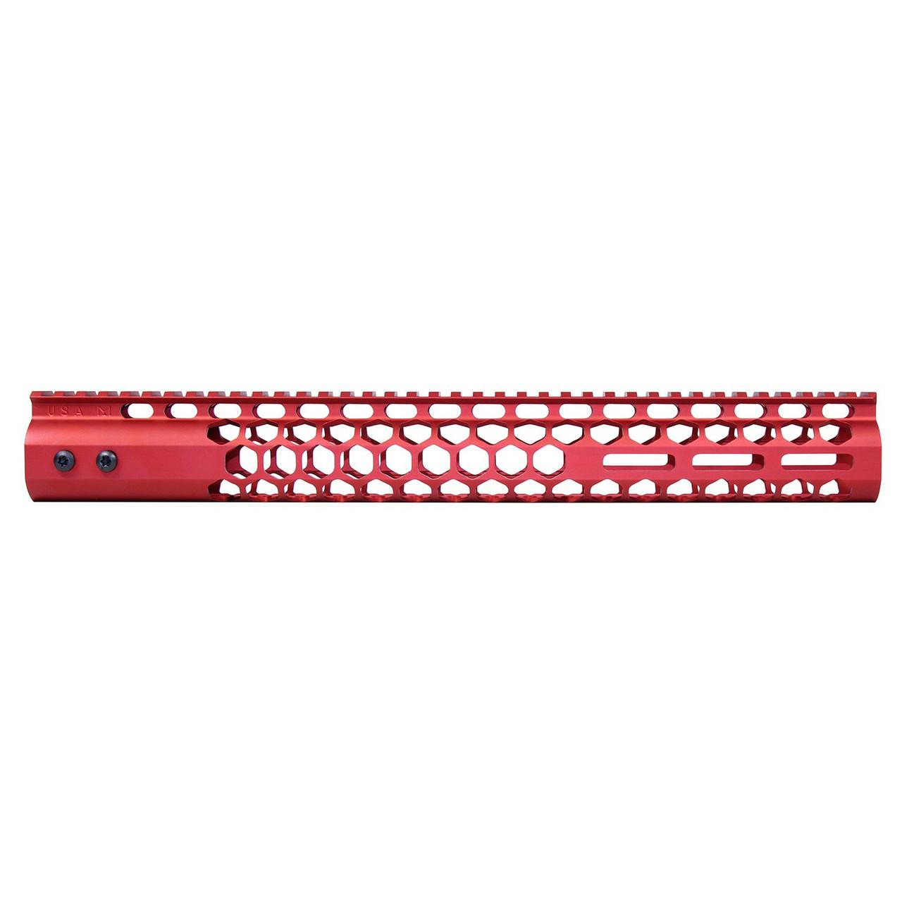  Guntec USA GT-15HC-AL-MLK-RED 15" Air Lite Series 'Honeycomb' M-LOK Free Floating Handguard With Monolithic Top Rail (Anodized Red) 