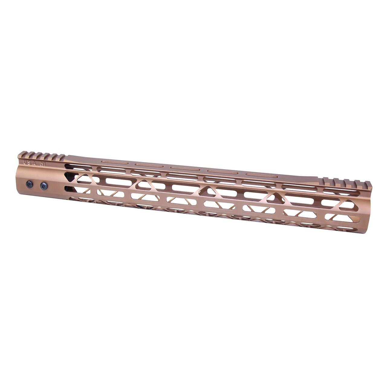  Guntec USA GT-15MDLTE-BRZ 15" MOD LITE Skeletonized  Series M-LOK Free Floating Handguard With Monolithic Top Rail (Anodized Bronze) 