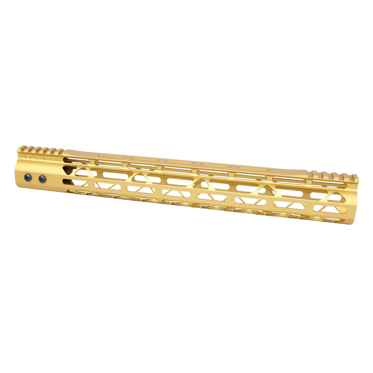 Guntec USA GT-15MDLTE-GOLD 15" MOD LITE Skeletonized  Series M-LOK Free Floating Handguard With Monolithic Top Rail (Anodized Gold)