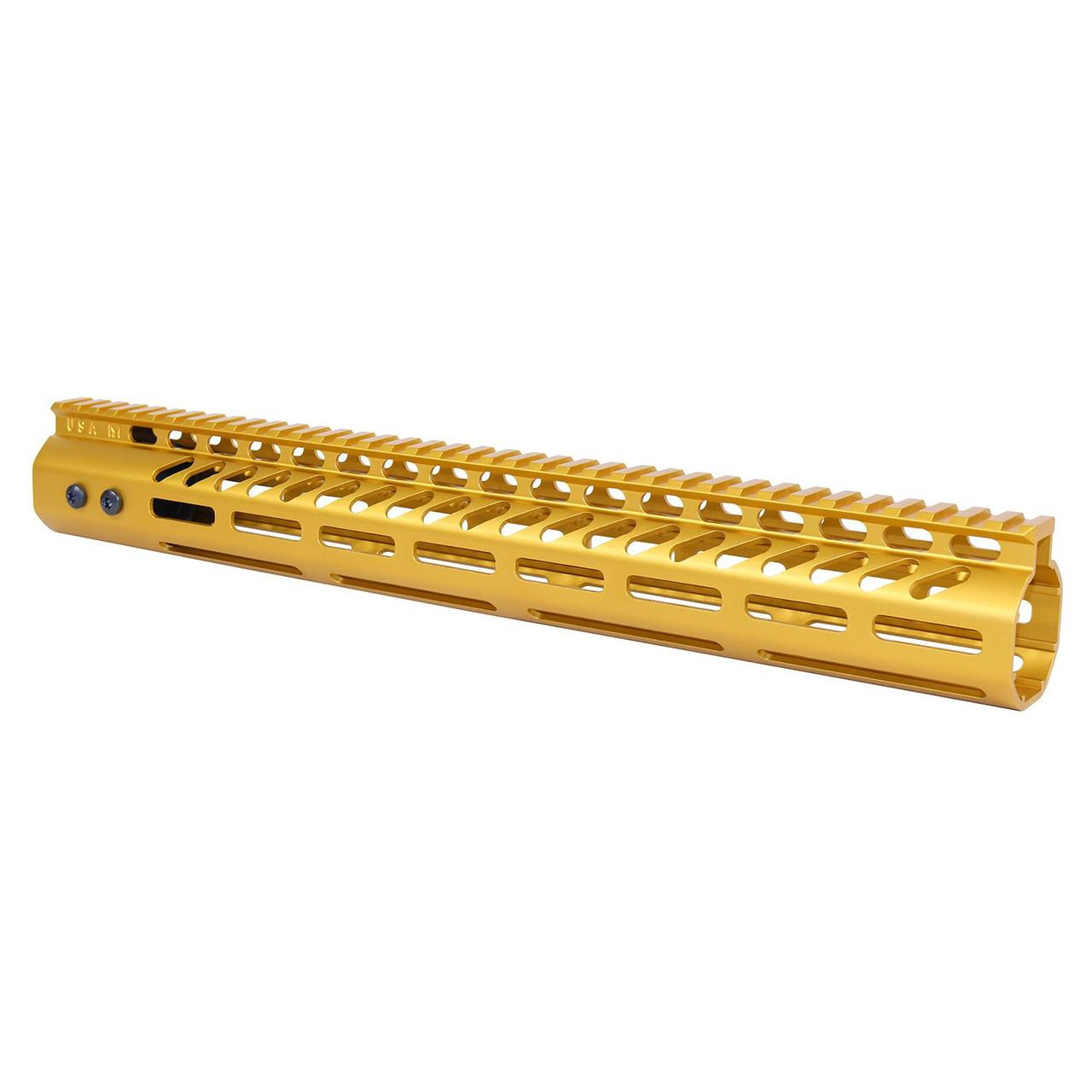  Guntec USA GT-15MLK-308-GOLD 15" Ultra Lightweight Thin M-LOK System Free Floating Handguard With Monolithic Top Rail (.308 Cal) (Anodized Gold) 