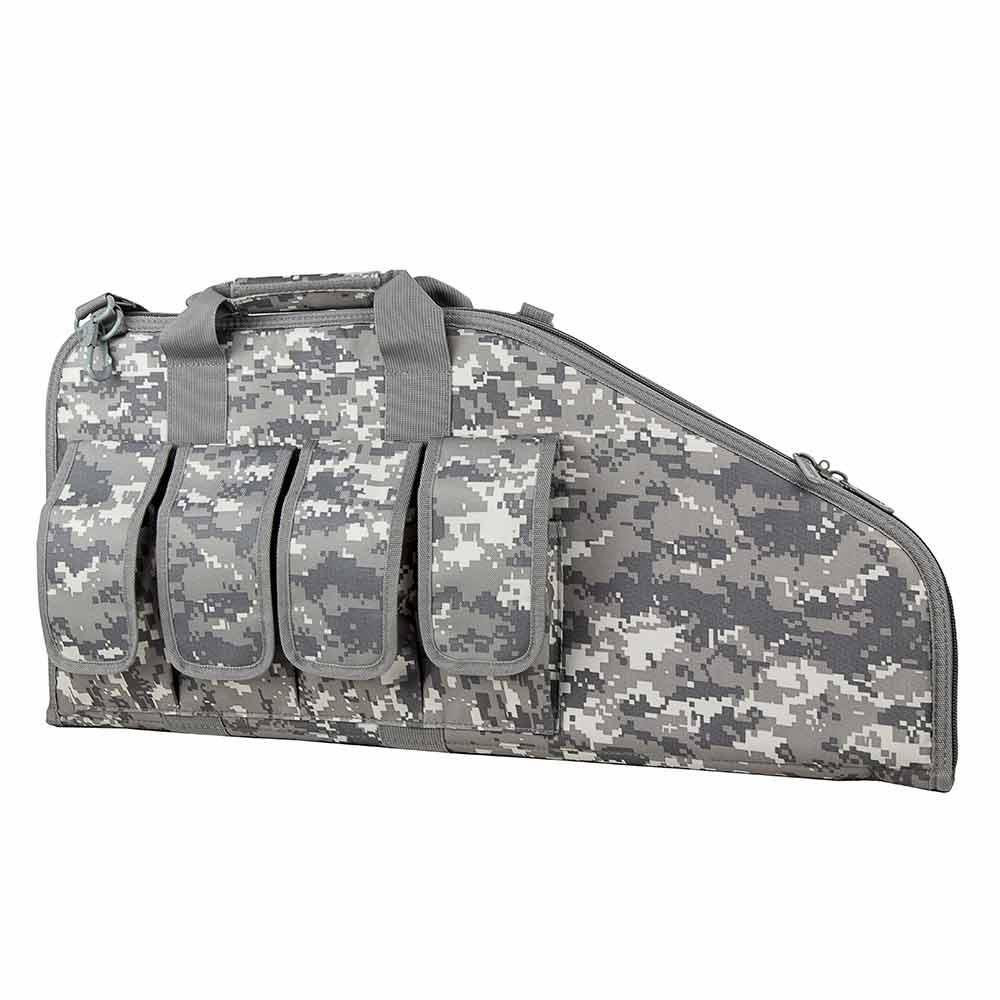 NcStar NcSTAR CVCP2961D 28" Padded Lockable Subgun Rifle Gun Case with Mag Pouchs, gray digital camouflage padded rifle case with multiple magazine pouches and lockable zipper for secure transportation.