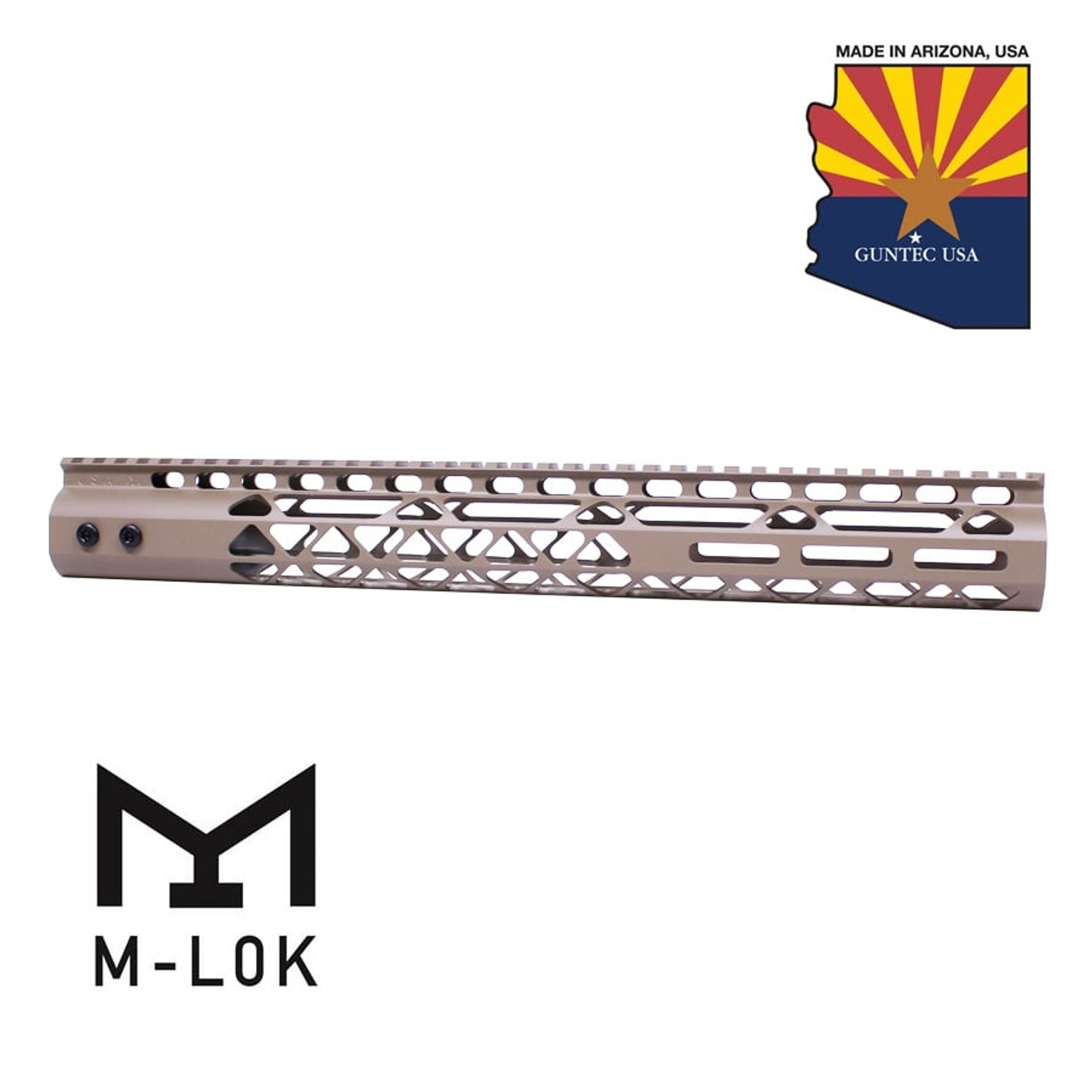 Guntec USA GT-15MLK-AL-FDE 15" AIR Lite Series M-LOK Free Floating Handguard With Monolithic Top Rail (Flat Dark Earth)