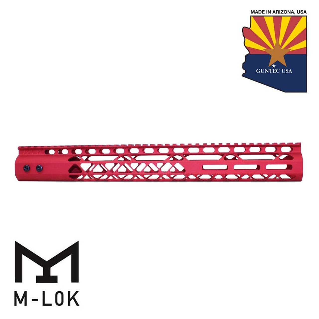 Guntec USA GT-15MLK-AL-RED 15" Air Lite Series M-LOK Free Floating Handguard With Monolithic Top Rail (Anodized Red)