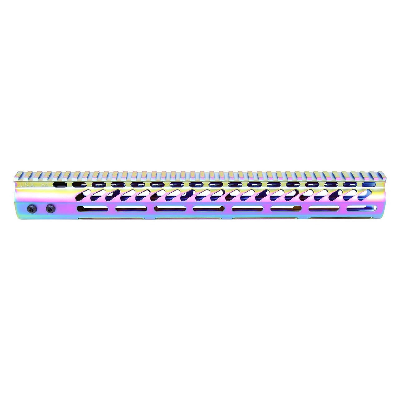 Guntec USA GT-15MLK-M-RPVD Guntec USA GT-15MLK-M-RPVD 15" Ultra Lightweight Thin M-LOK Free Floating Handguard With Monolithic Top Rail (Matte Rainbow PVD Coated) GT-15MLK-M-RPVD