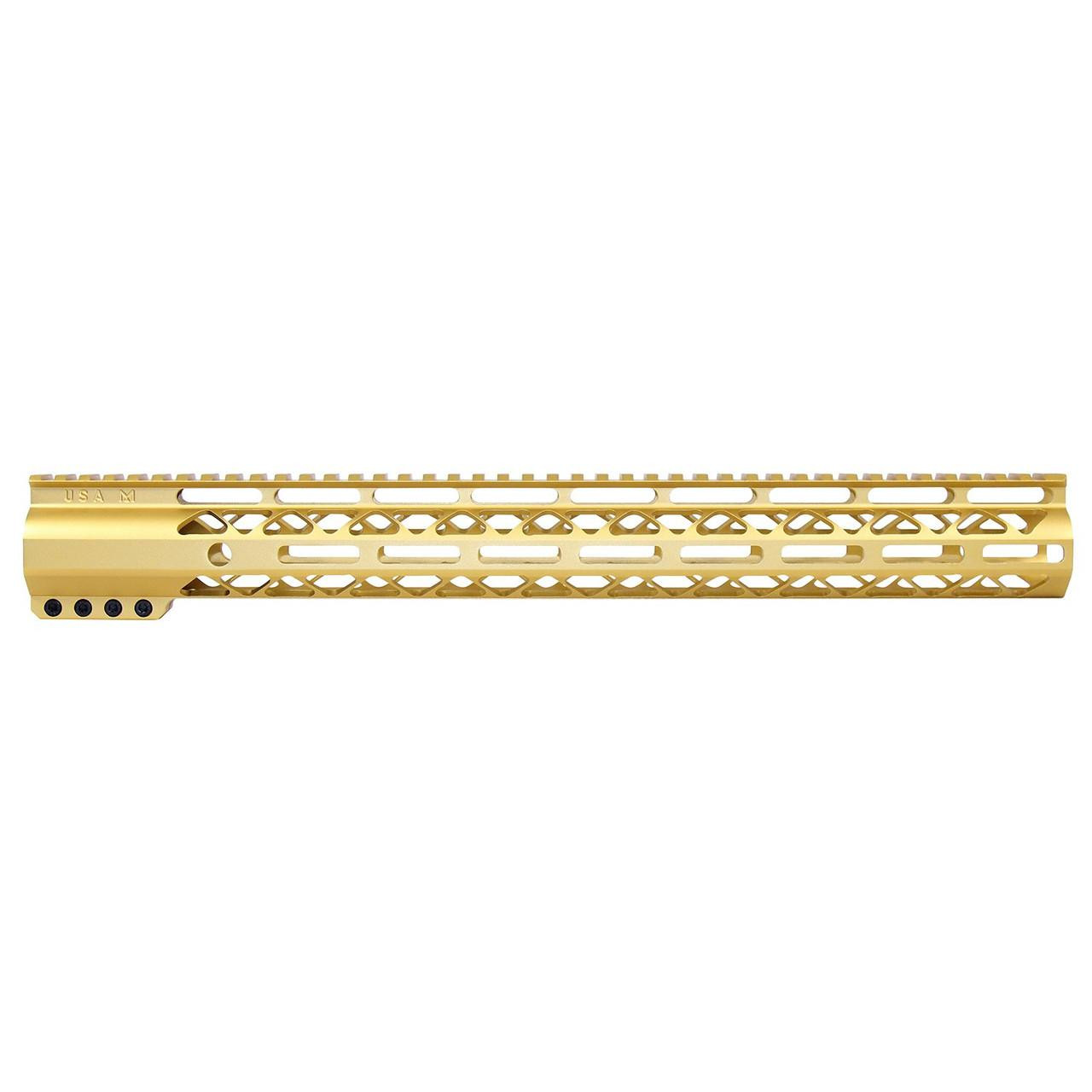  Guntec USA GT-16.5ALC-GOLD 16.5" AIR-LOK Series M-LOK Compression Free Floating Handguard With Monolithic Top Rail (Anodized Gold) 