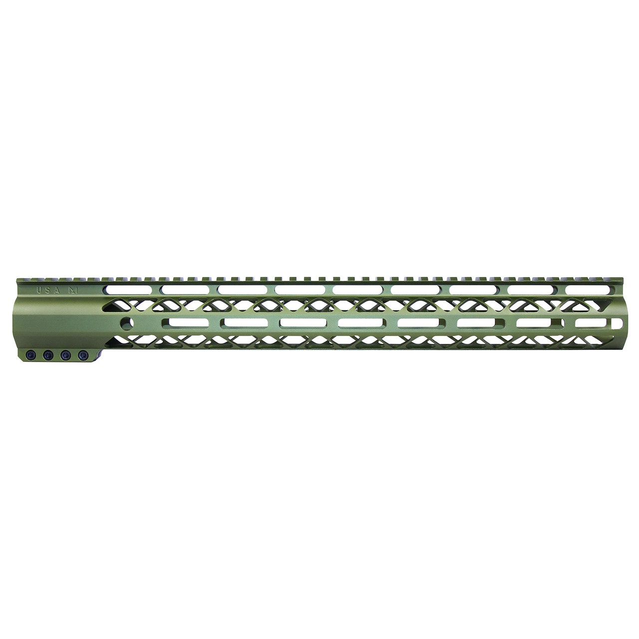 Guntec USA GT-16.5ALC-GREEN 16.5" AIR-LOK Series M-LOK Compression Free Floating Handguard With Monolithic Top Rail (Anodized Green)