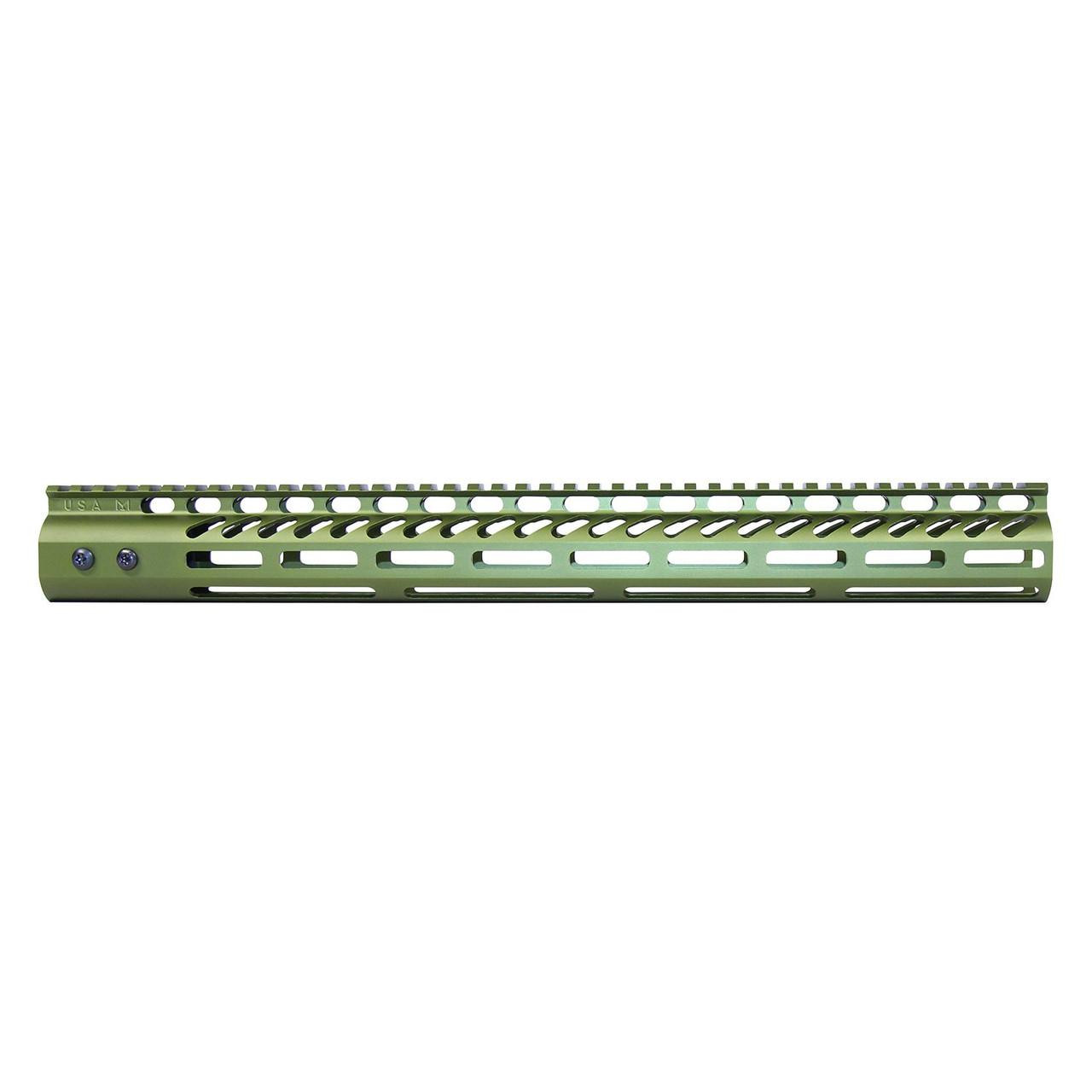  Guntec USA GT-16.5MLK-GREEN 16.5" Ultra Lightweight Thin M-LOK System Free Floating Handguard With Monolithic Top Rail (Anodized Green) 