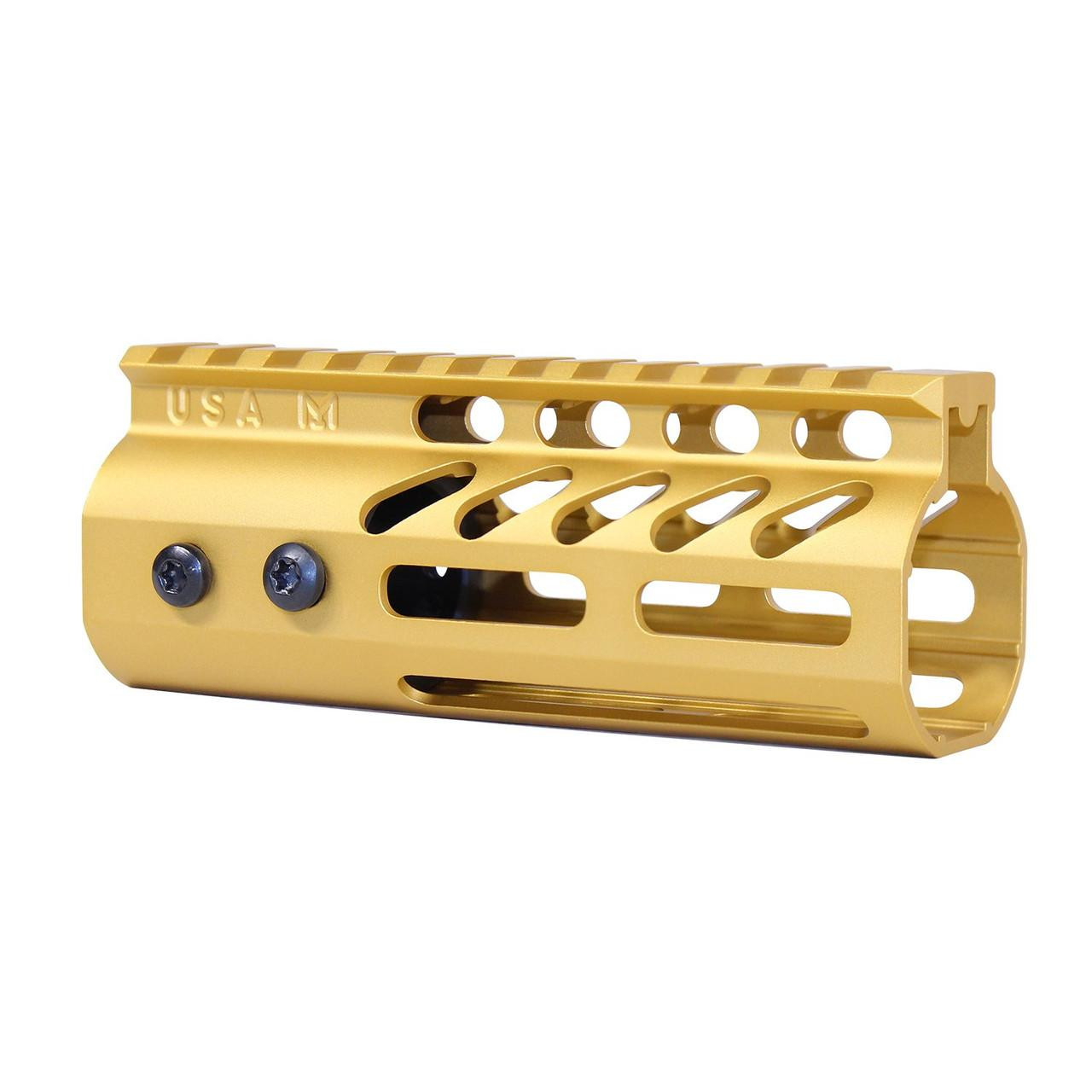 Guntec USA GT-5MLK-GOLD Guntec USA GT-5MLK-GOLD 5" Ultra Lightweight Thin M-LOK Free Floating Handguard With Monolithic Top Rail (Anodized Gold) GT-5MLK-GOLD