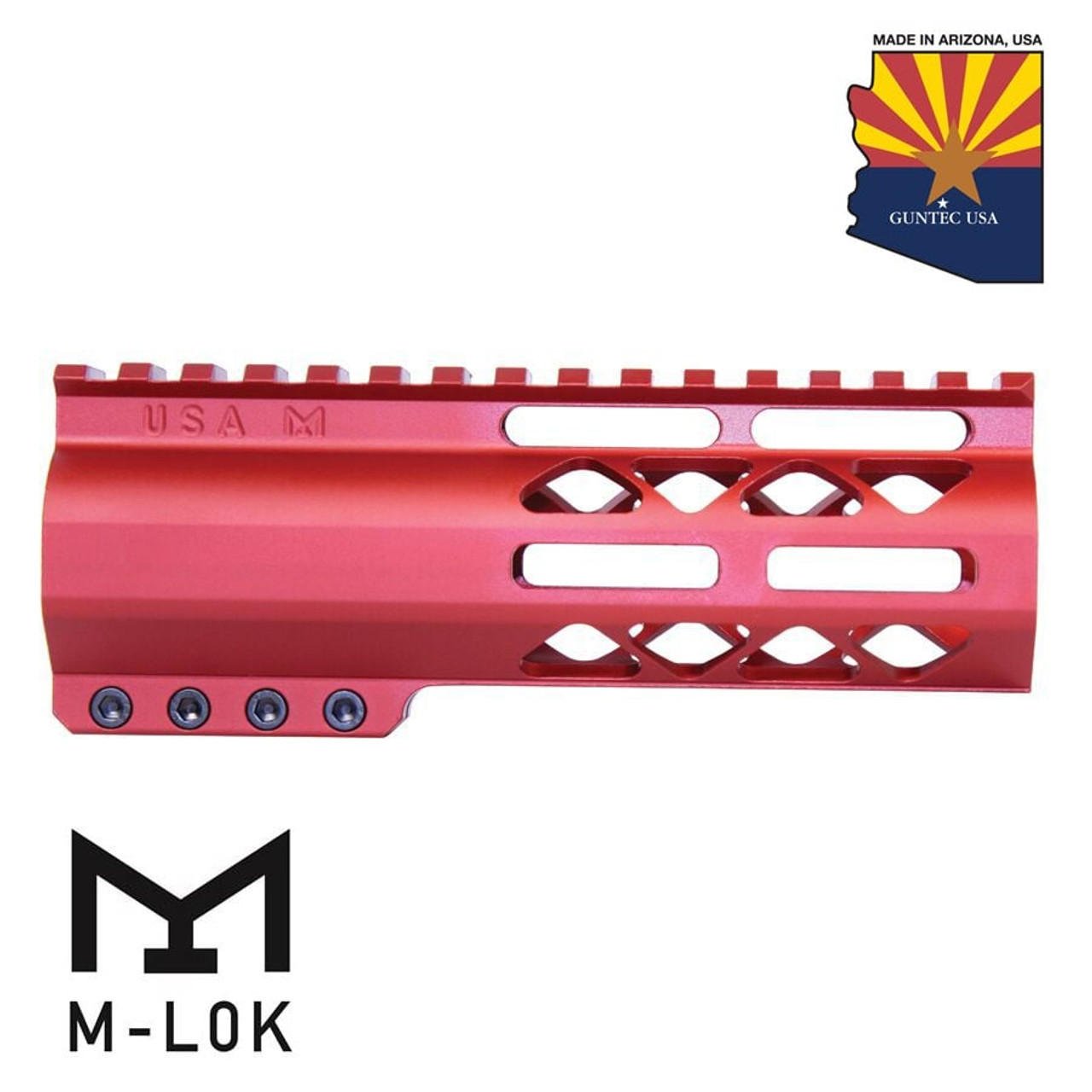 Guntec USA GT-6ALC-RED 6" AIR-LOK Series M-LOK Compression Free Floating Handguard With Monolithic Top Rail (Anodized Red)