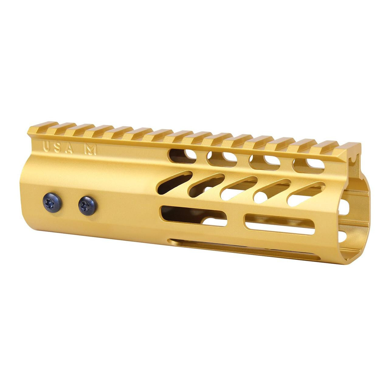 Guntec USA GT-6MLK-GOLD Guntec USA GT-6MLK-GOLD 6" Ultra Lightweight Thin M-LOK Free Floating Handguard With Monolithic Top Rail (Anodized Gold) GT-6MLK-GOLD