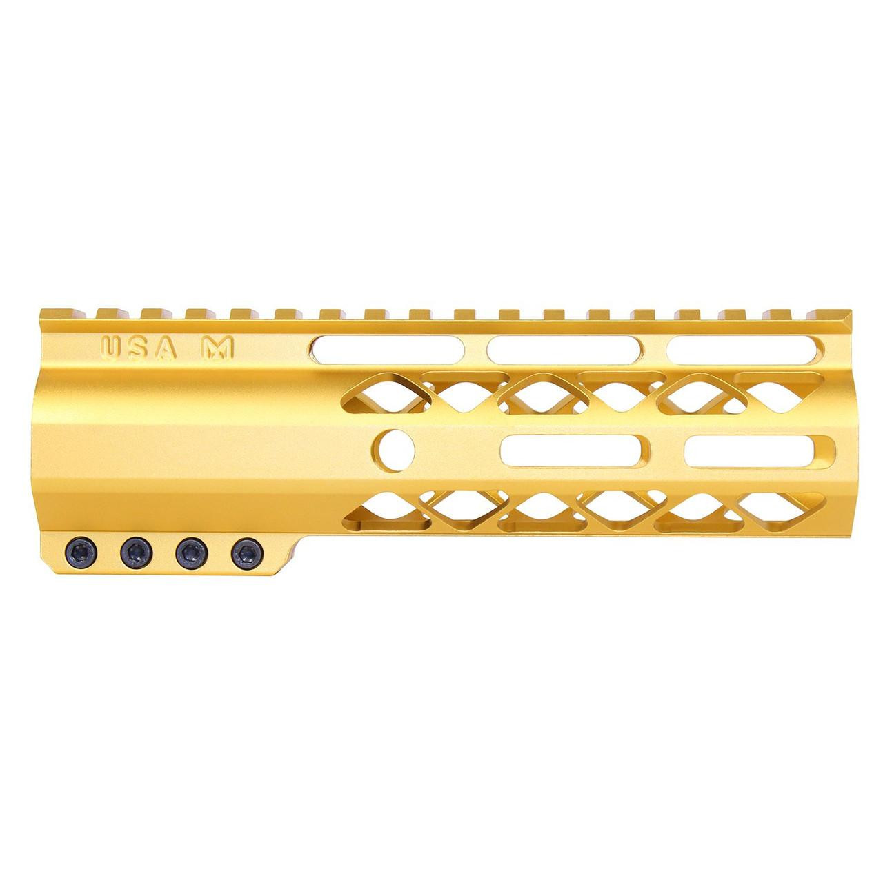  Guntec USA GT-7ALC-GOLD 7" AIR-LOK Series M-LOK Compression Free Floating Handguard With Monolithic Top Rail (Anodized Gold) 