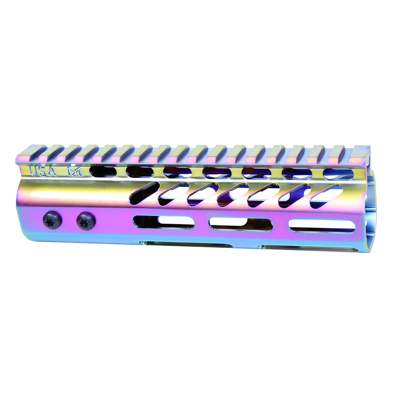 Guntec USA GT-7MLK-M-RPVD Guntec USA GT-7MLK-M-RPVD 7" Ultra Lightweight Thin M-LOK Free Floating Handguard With Monolithic Top Rail (Matte Rainbow PVD Coated) GT-7MLK-M-RPVD