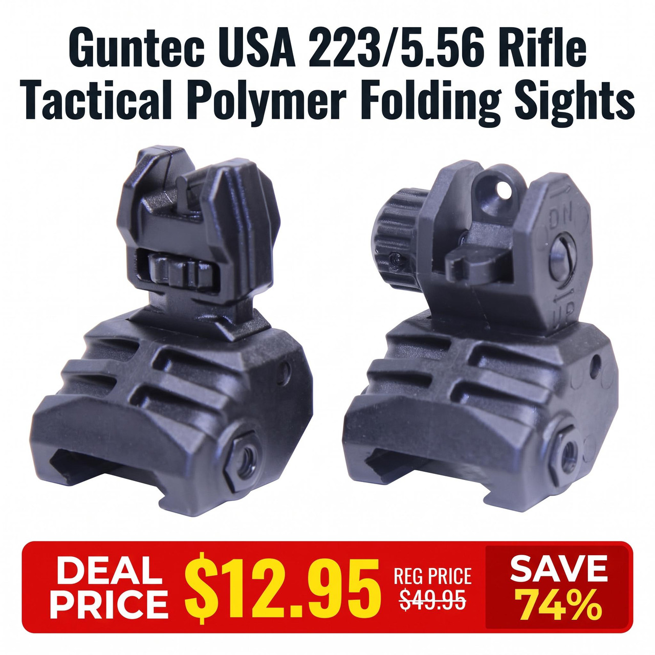 Guntec USA GT-TPS 223/5.56 Rifle Tactical Polymer Folding Sights, black foldable tactical rifle sights for 223 and 5.56 caliber rifles.
