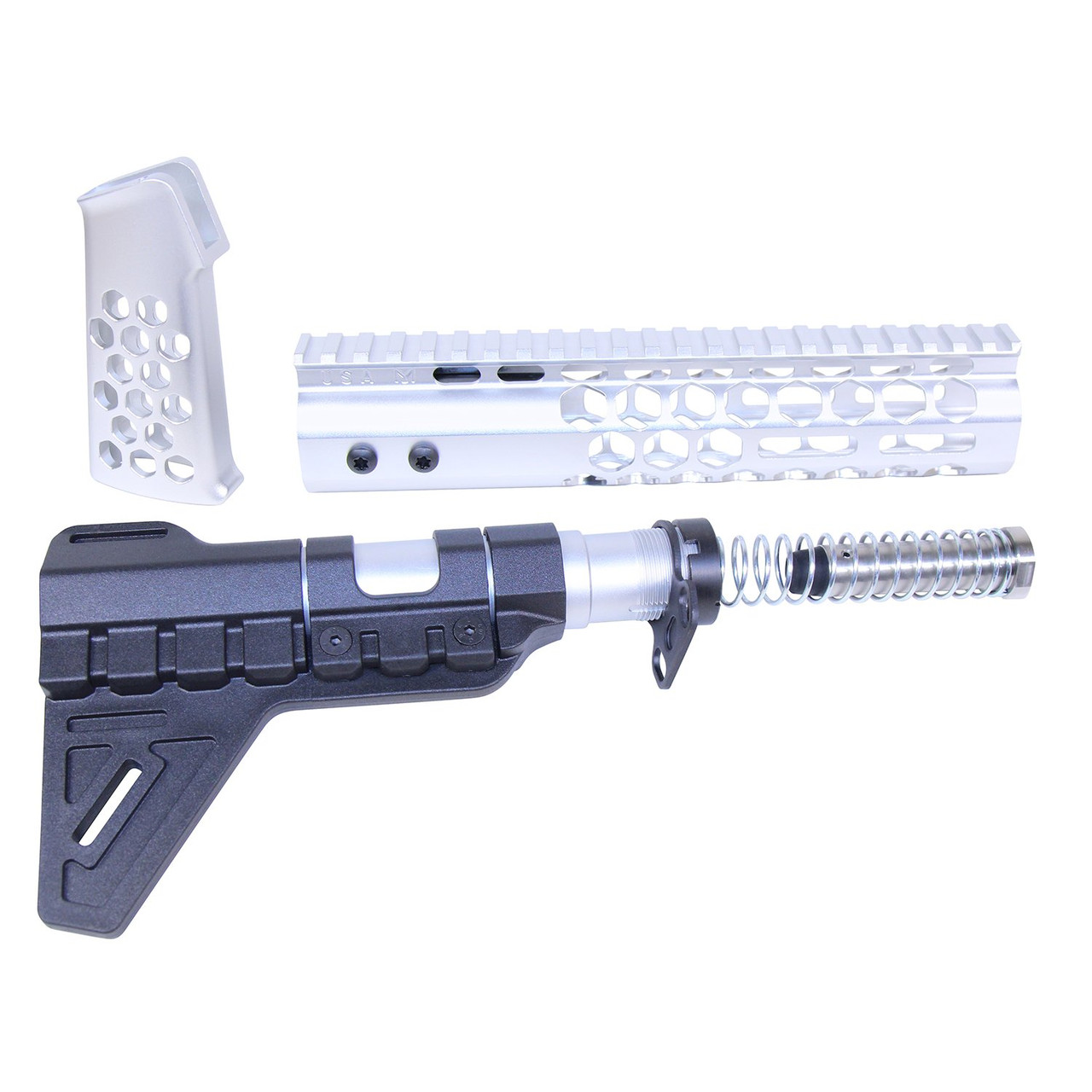 Guntec USA HCP-CLEAR AR-15 Honeycomb Pistol Furniture Set (Anodized Clear)