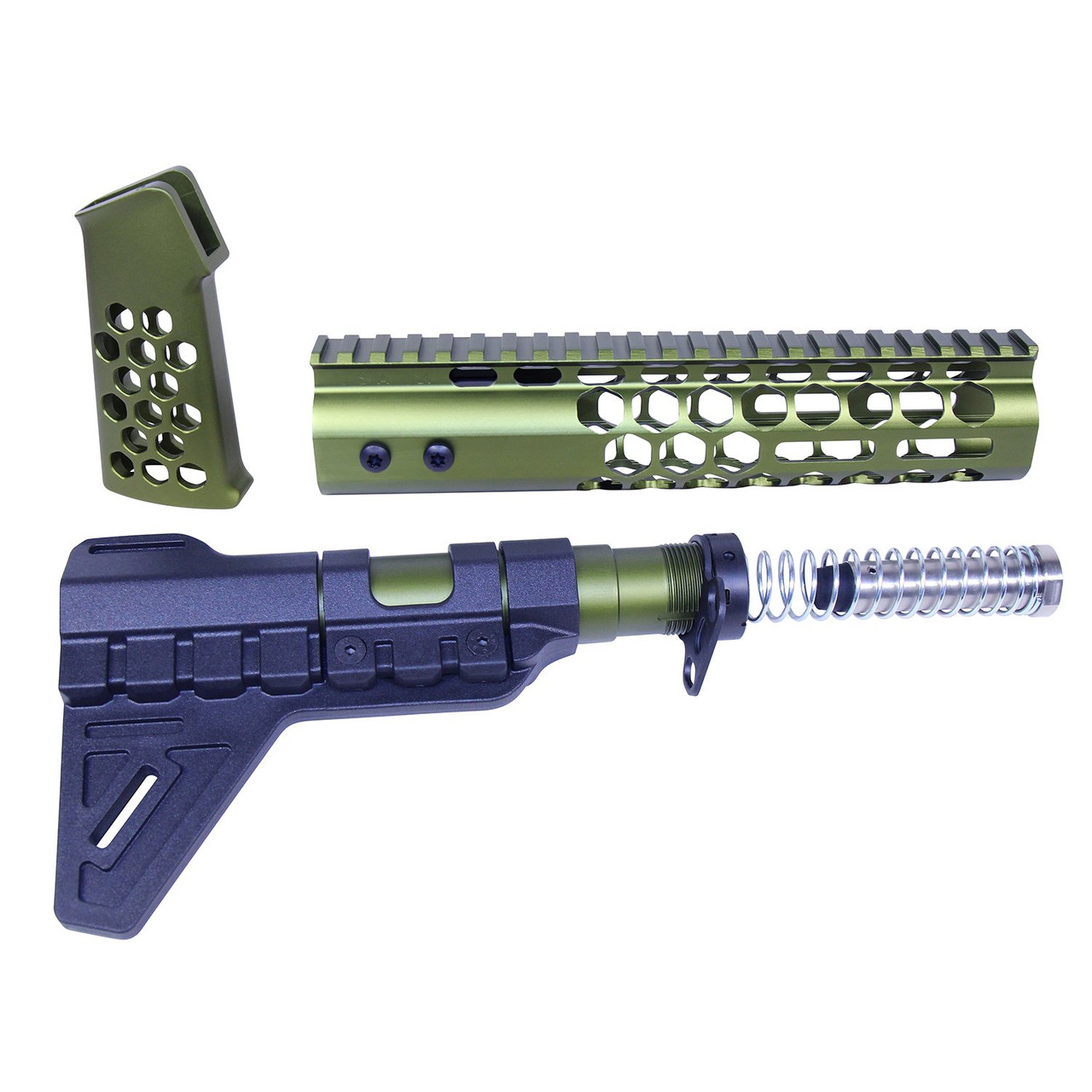 Guntec USA HCP-GREEN AR-15 Honeycomb Pistol Furniture Set (Anodized Green)