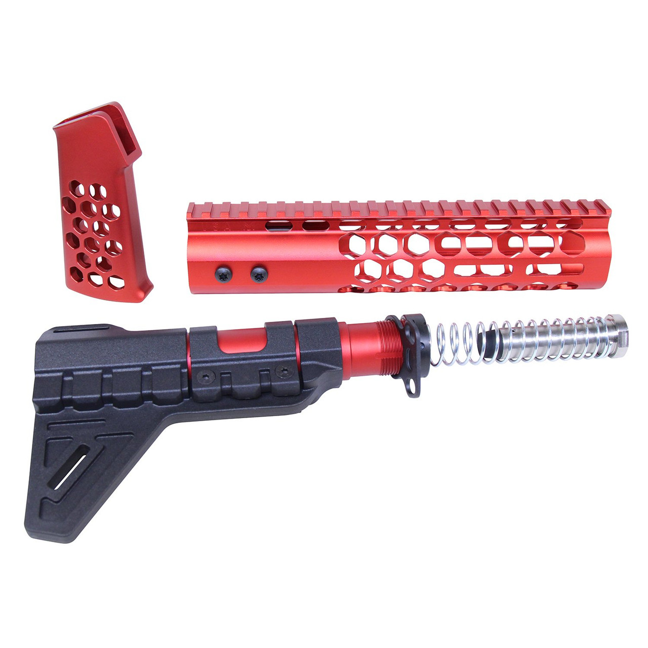Guntec USA HCP-RED AR-15 Honeycomb Pistol Furniture Set (Anodized Red)
