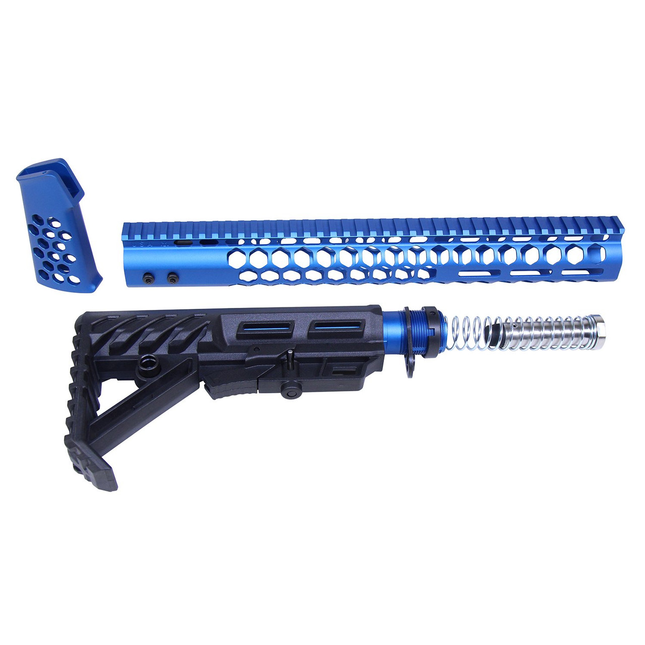 Guntec USA HC-SET-G2-BLUE AR-15 "Honeycomb" Series Complete Furniture Set (Gen 2) (Anodized Blue)