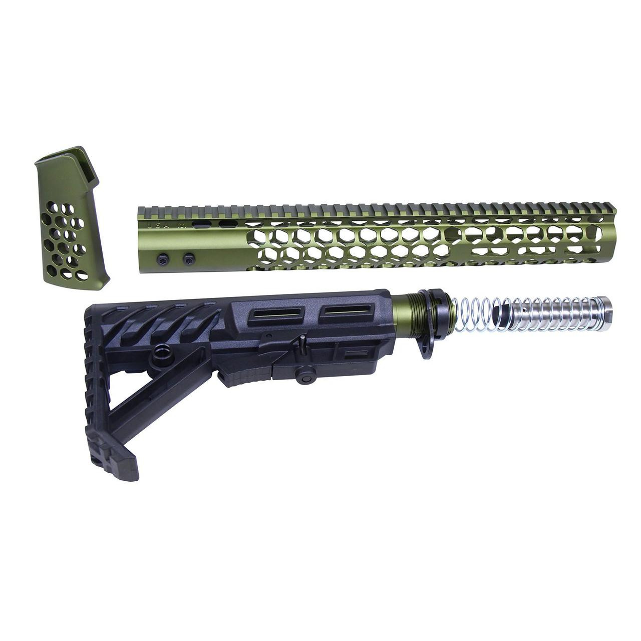  Guntec USA HC-SET-G2-GREEN 223/5.56 Rifle "Honeycomb" Series Complete Furniture Set (Gen 2) (Anodized Green) 