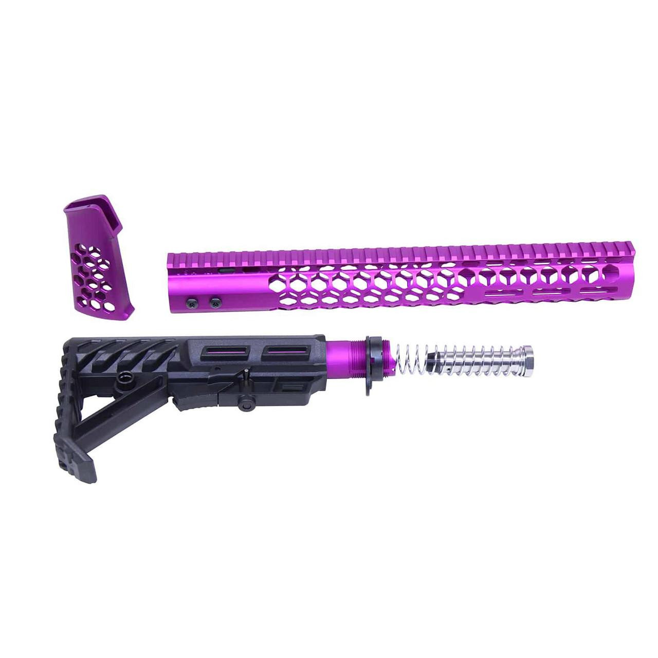 Guntec USA HC-SET-G2-PURPLE Guntec USA HC-SET-G2-PURPLE AR-15 "Honeycomb" Series Complete Furniture Set (Gen 2) (Anodized Purple) HC-SET-G2-PURPLE
