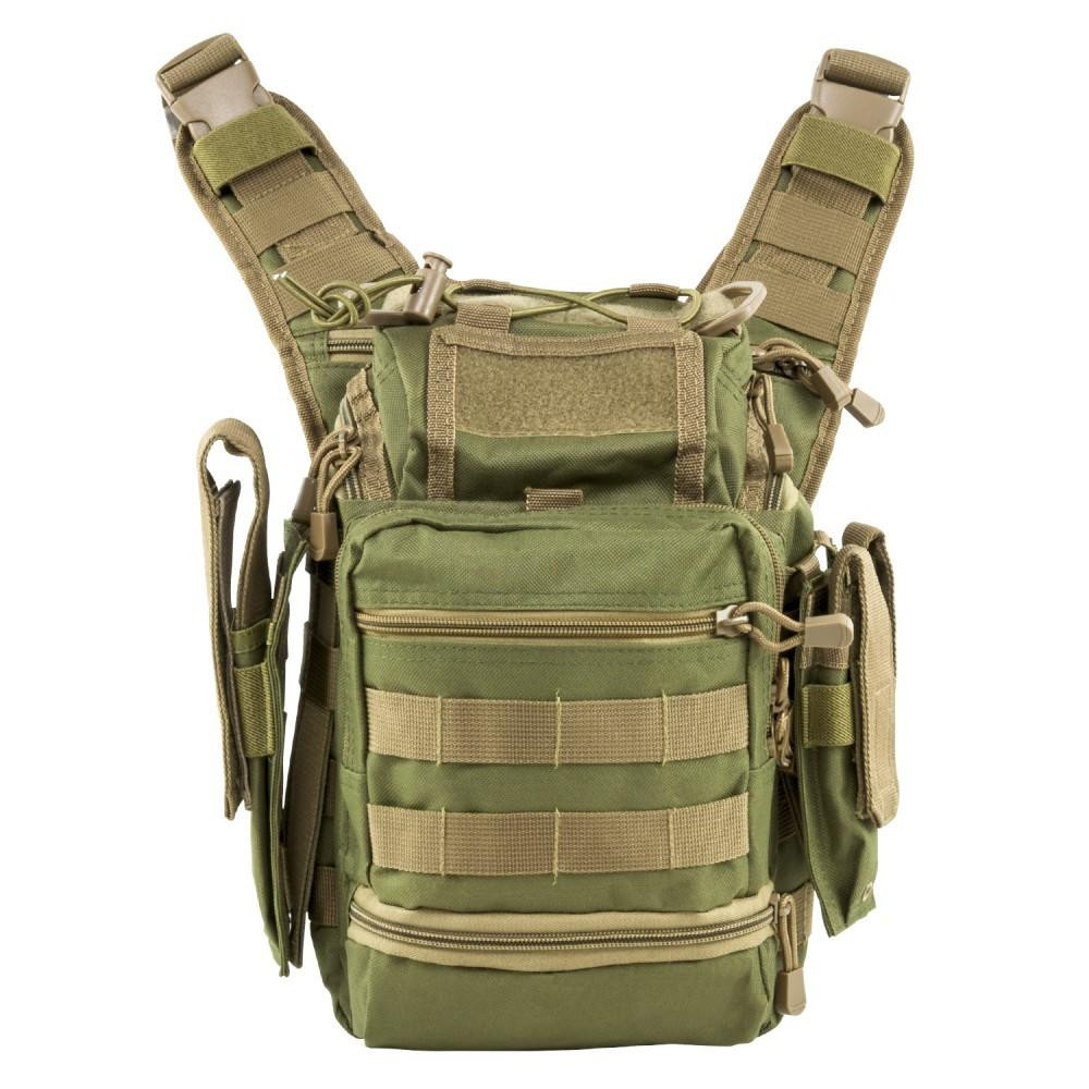 NcStar NcSTAR CVFRB2918GT PVC First Responders Utility Bag, tactical green rescue emergency response backpack with multiple compartments, MOLLE webbing, and adjustable straps for quick access and organization.