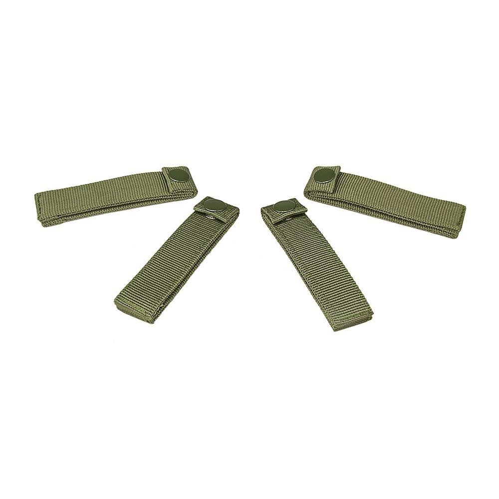 NcStar NcSTAR CVMSS3011G Molle Long 4" Thumb Snap Straps/ 4 Pack, olive drab green tactical snap straps for MOLLE gear attachment.