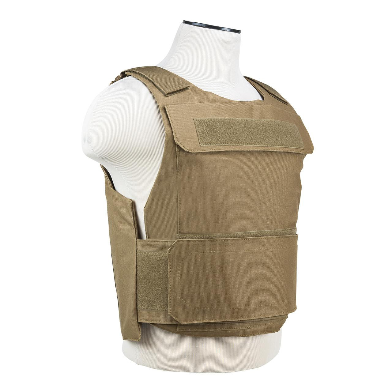 NcStar NcSTAR CVPCVD2975T Discreet LE SWAT Police Low Profile Plate Carrier M-XXL, beige tactical plate carrier vest with adjustable straps and hook-and-loop fasteners.