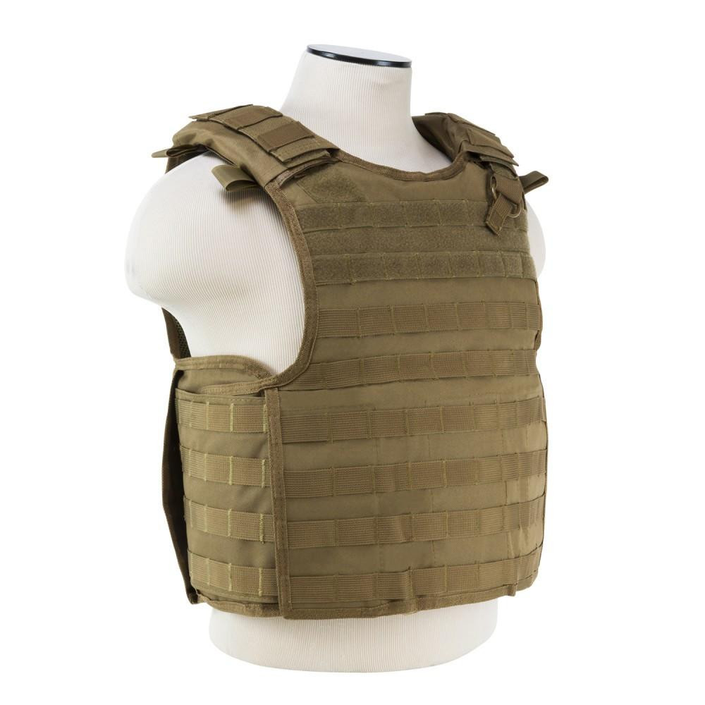 NcStar NcSTAR CVPCVQR2964T Quick Release Plate Carrier MED-2XL, tactical military vest in tan color with multiple pouches and adjustable straps.