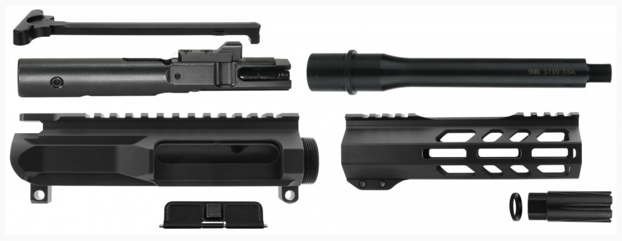 TacFire UA-9MM-7 9mm AR-15 7.5" Upper Receiver Build Kit with Bolt Carrier Group Unassembled