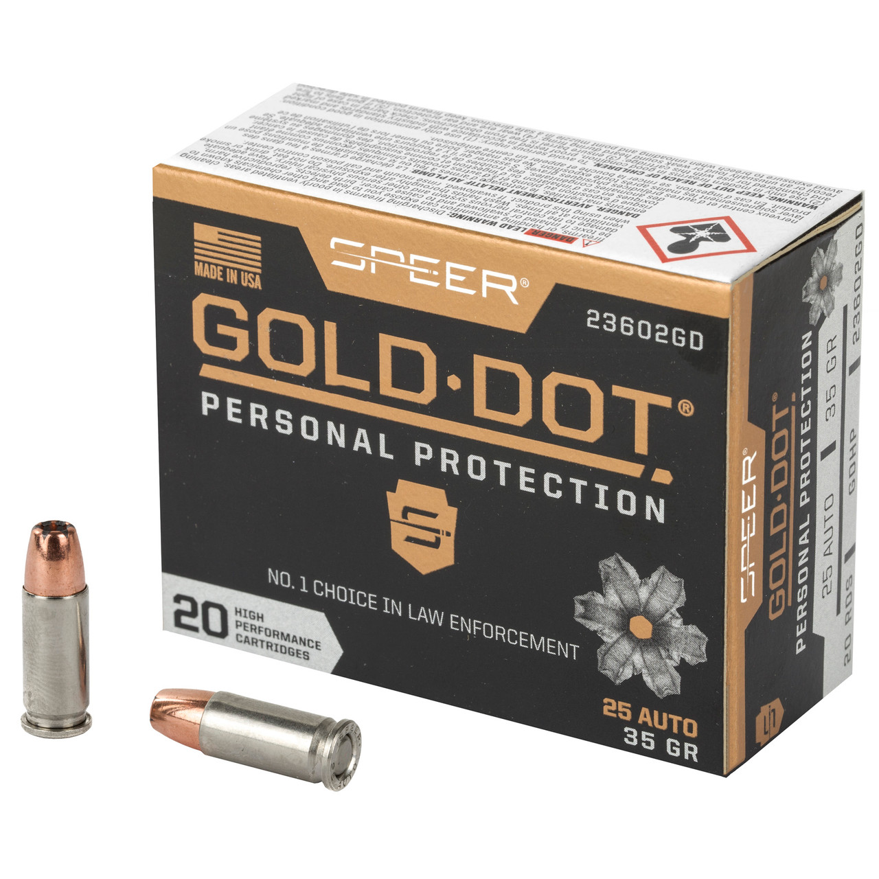 Speer Ammunition 23602GD Gold Dot 25acp 35gr Hp 20/200