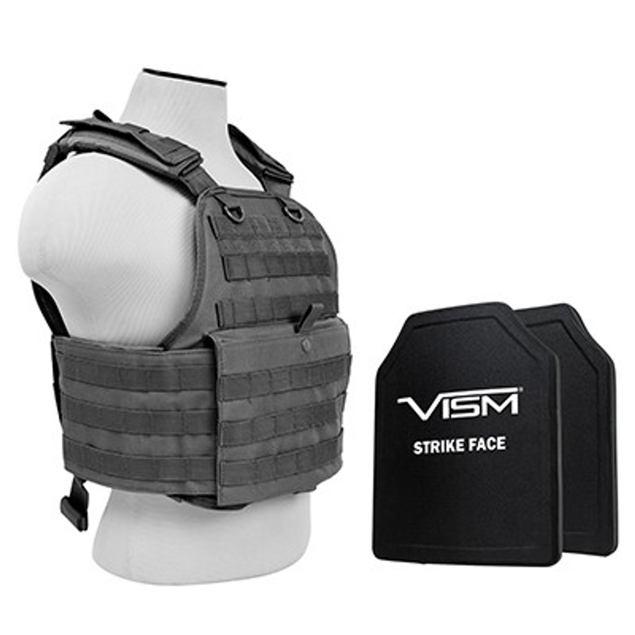 Vism By Ncstar BPCVPCV2924U-A Plate Carrier Vest With 10"X12" Level Iii+ PE Shooters Cut 2X Hard Ballistic Plates