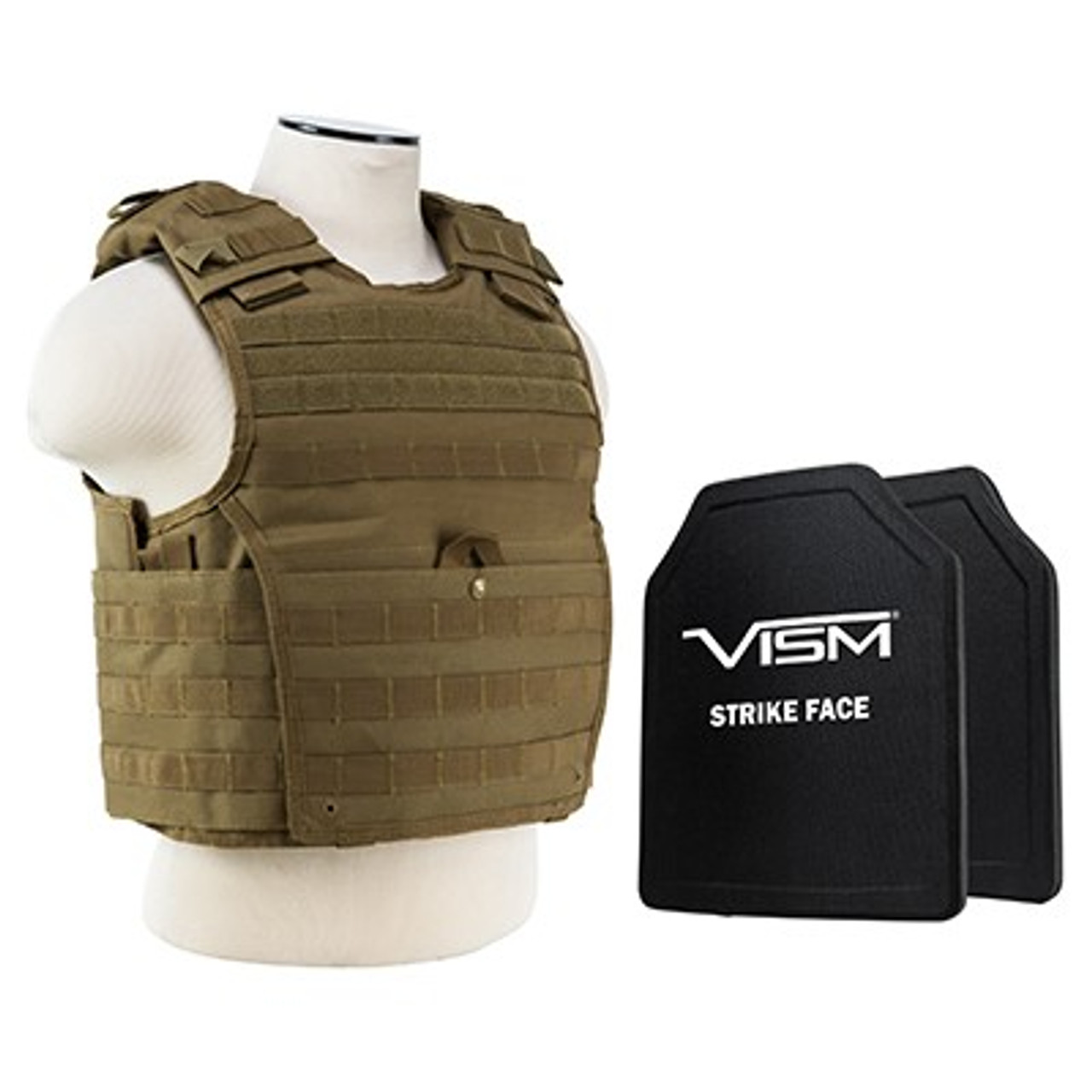Vism By Ncstar BPCVPCVX2963T-A Expert Plate Carrier Vest (Med-2Xl) With 10"X12" Level Iii+ PE Shooters Cut 2X Hard Ballistic Plates/ Large