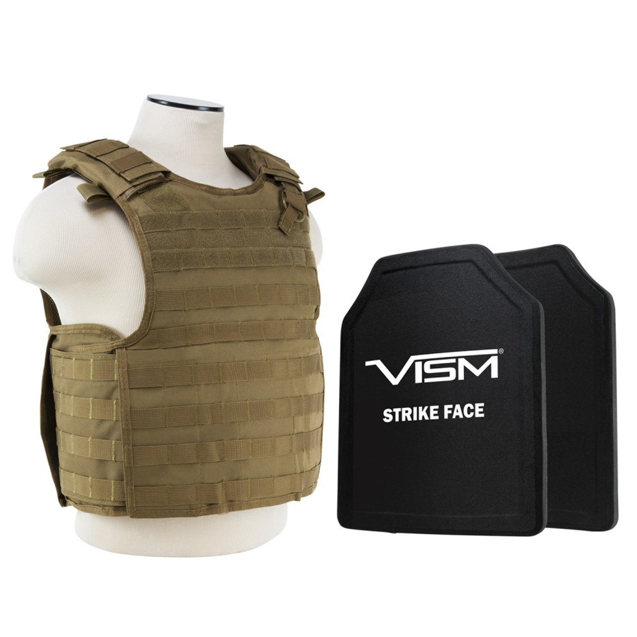 Vism By Ncstar BPLCVPCVQR2964T-A Quick Release Plate Carrier Vest With 11"X14' Level Iii+ Shooters Cut 2X Hard Ballistic Plates