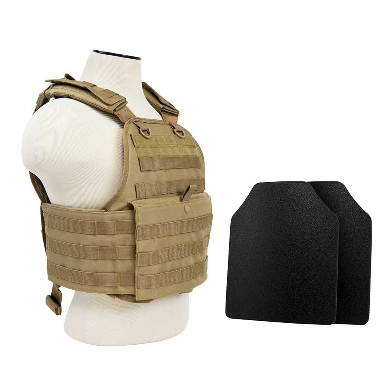 Vism By Ncstar BUCCVPCV2924T-A Plate Carrier Vest With 10"X12" Level Iiia Shooters Cut 2X Hard Ballistic Panels