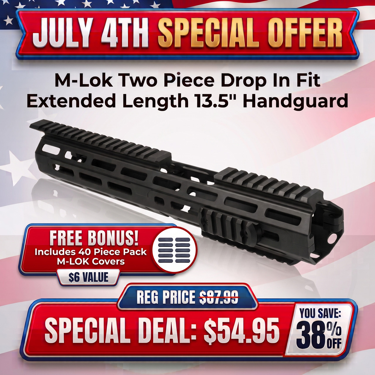 NcSTAR VMARMLCE 223/556 M-Lok Handguard/ Two Piece/ Drop In Fit/ Extended Length/ 13.5"L Black