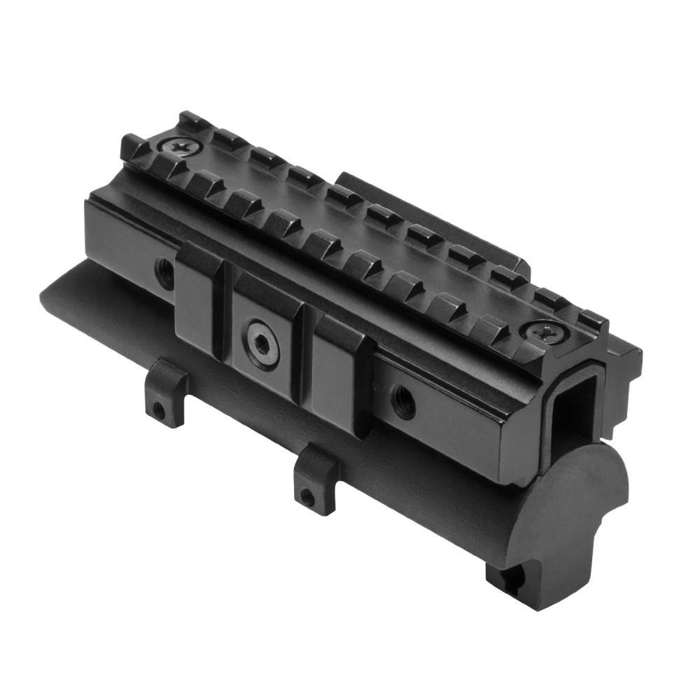 NcStar NcSTAR MTSKS SKS Tri-Rail Receiver Cover, black metal rifle scope mount with multiple rails for accessories.