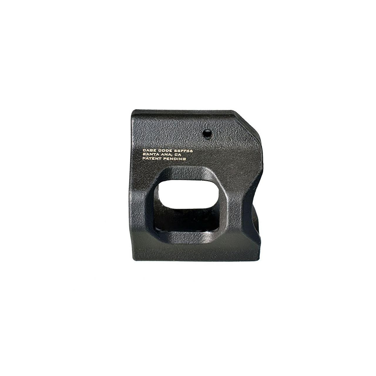 Strike Industries SI-AR-LPGB Enhanced Low Profile Steel Gas Block, black metallic gun component for AR rifles.