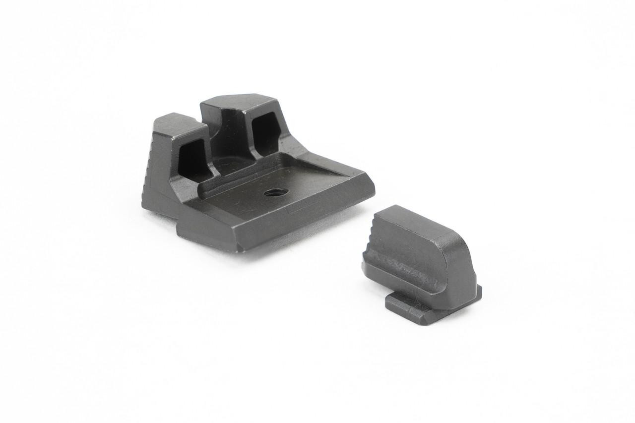 Strike Industries SI-MP9-SIGHTS-SH Iron Front & Rear sights for M&P9 - Suppressor Height, black iron sights for firearm aiming.