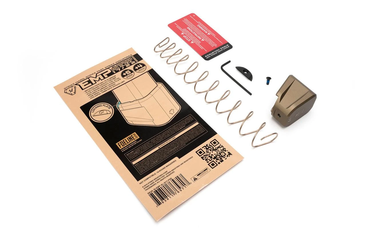 Strike Industries SI-EMP-AL-G17-FDE Strike Industries SI-EMP-AL-G17-FDE Aluminum Extended Magazine Plate for GLOCK G17 (9mm) / G22 (.40 cal) in FDE SI-EMP-AL-G17-FDE