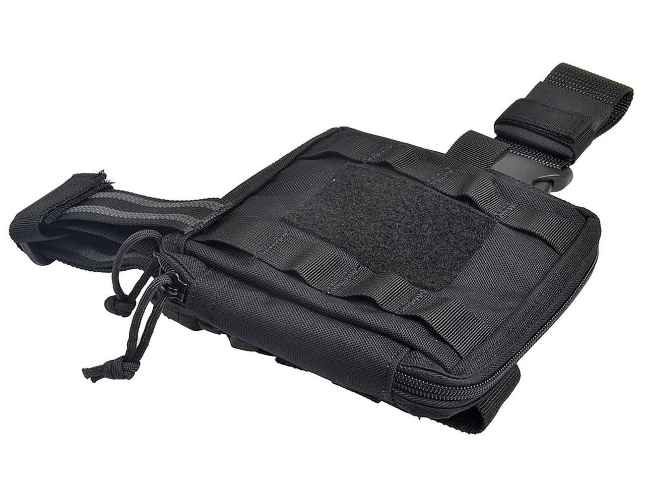 Strike Industries SI-RICCI-CMP-W-BK Ricci Compact Leg Medical Pouch with leg webbing, black, tactical military style leg pouch with adjustable strap and multiple compartments.