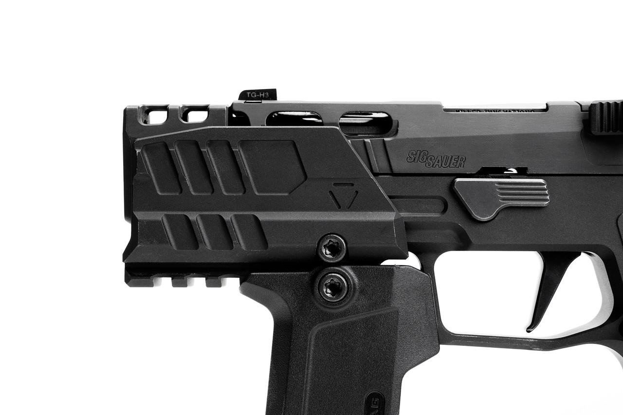 Strike Industries SI-SMC-BS-S Blast Shield for Modular Chassis (SMC) - ALPHA (Standard), black blast shield mounted on a firearm built with a modular chassis system.