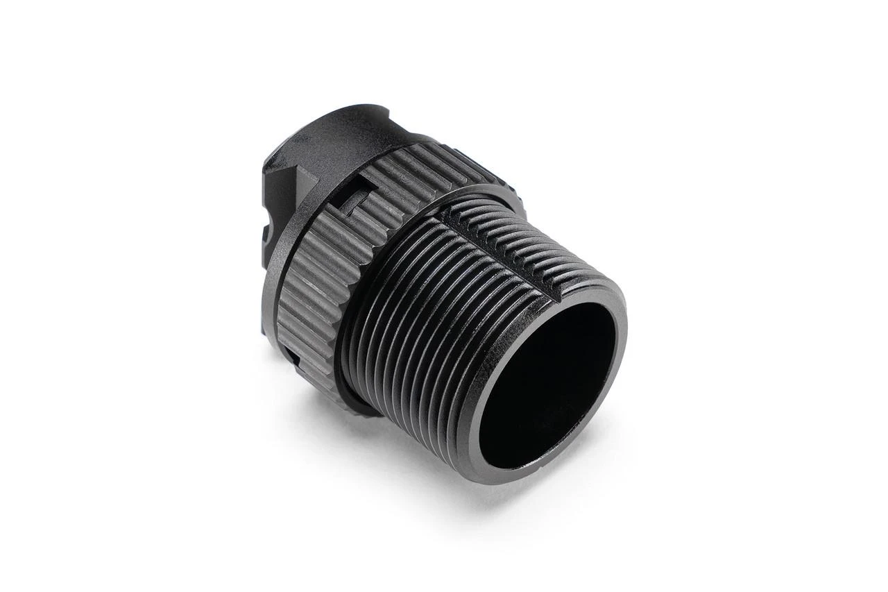Strike Industries SI-KV-PSA-BK KRISS Vector Picatinny Stock Adapter, black metal firearm accessory with threaded design for easy attachment.