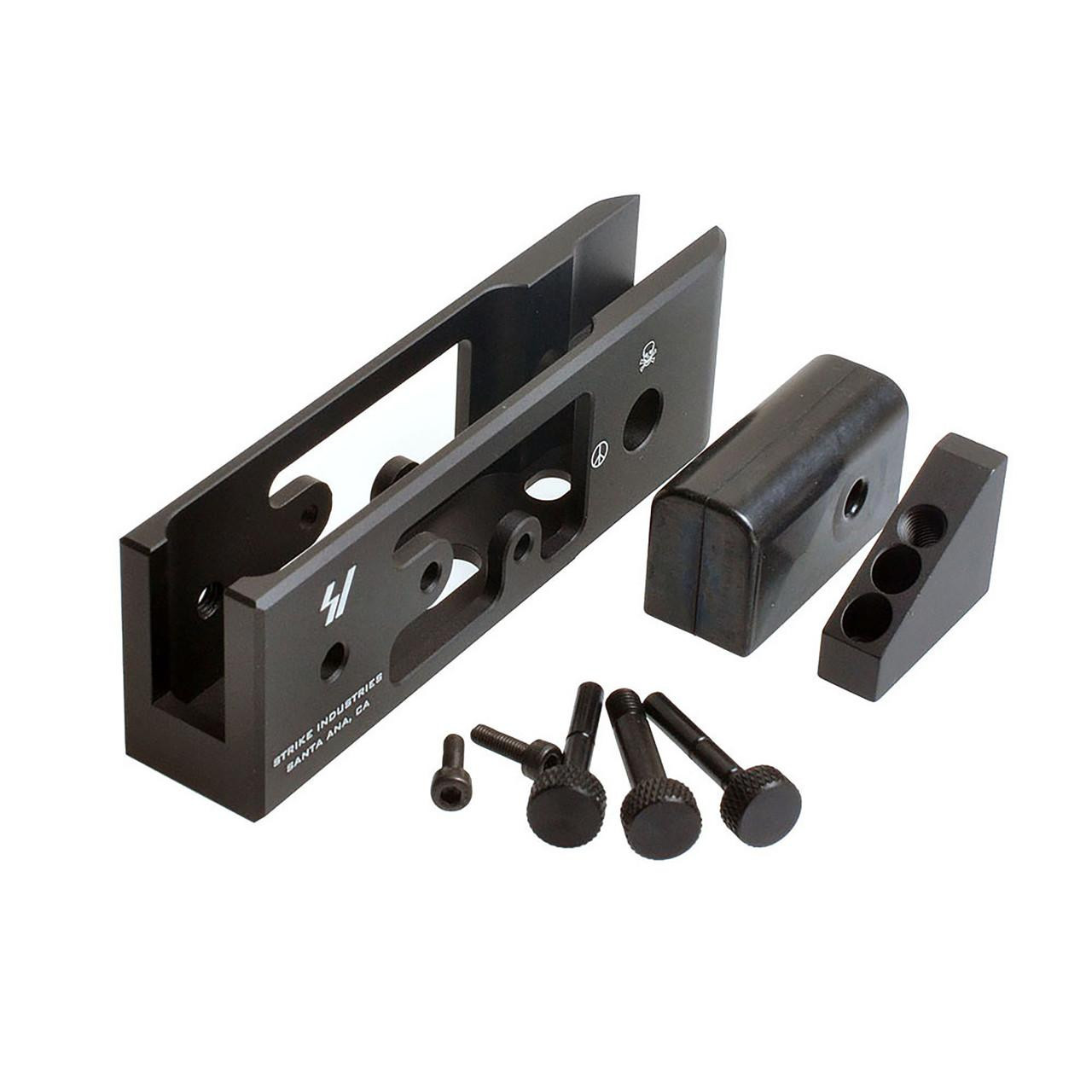 Strike Industries SI-AR-THJ AR Trigger Hammer Jig, black metal firearm trigger and hammer assembly tool for firearm customization and assembly.