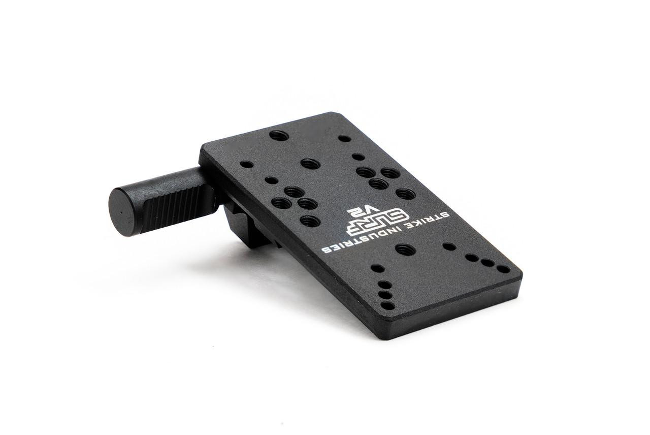 Strike Industries SI-G-SURF-V2 Scorpion Universal Reflex Mount for GLOCK Version 2, black metal reflex sight mount with multiple screw holes for attaching optics.