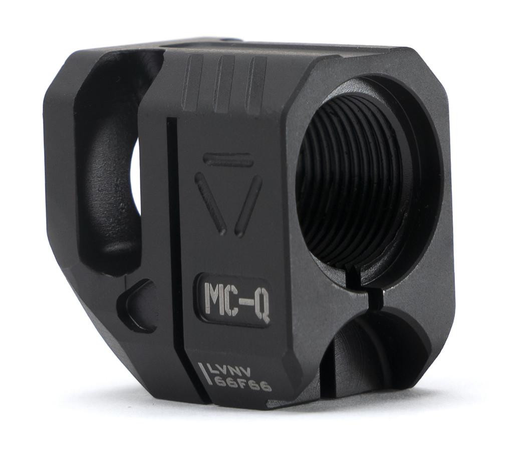 Strike Industries SI-MC-QUAD Micro Threaded Barrel Comp - QUAD, black firearm compensator with threaded design for muzzle control.