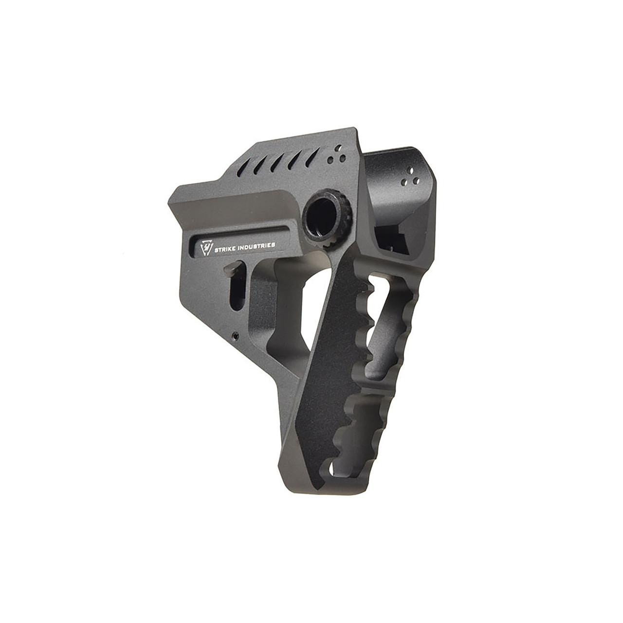 Strike Industries SI-STRIKE-PIT-BK Aluminum Pit Stock in Black, a tactical firearm accessory with ergonomic design and lightweight construction.