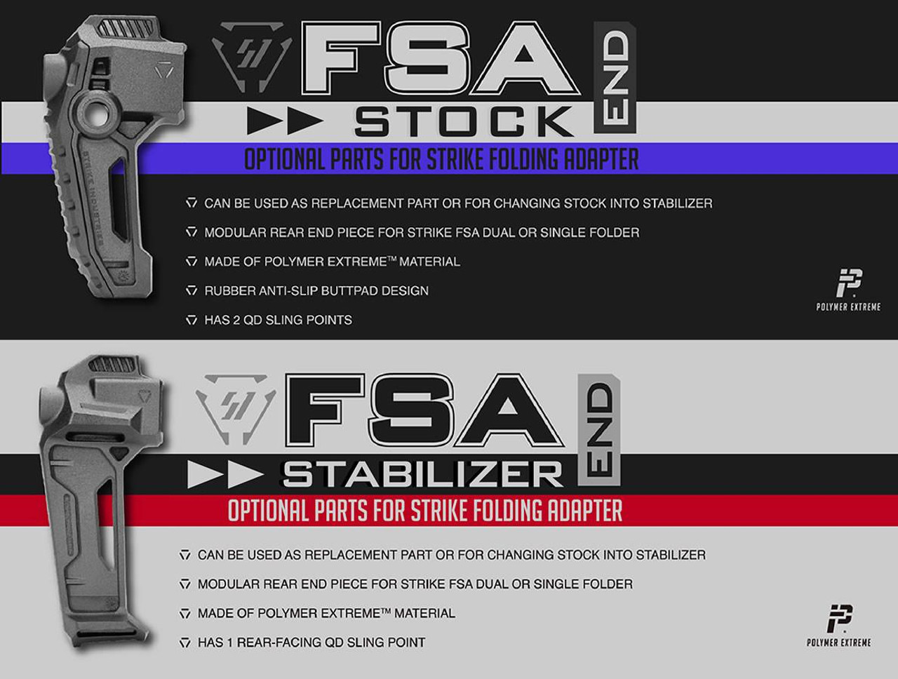  Strike Industries FSA Stabilizer or Stock Ends for Dual or Single Folding Adapters 