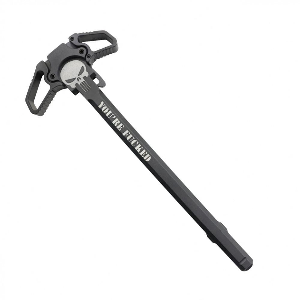 Tiger Rock Inc CH-AMBI-ST-YF Tiger Rock Inc. CH-AMBI-ST-YF AR-15 Ambidextrous Charging Handle Engraving Punisher CH-AMBI-ST-YF
